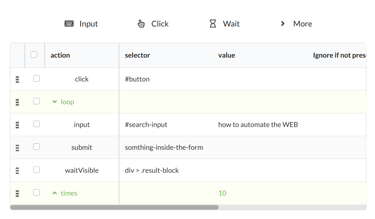 add actions for web scrapers automation.